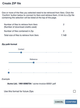 Specify the ZIP format